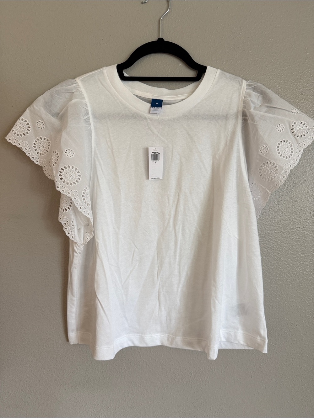 Old Navy White Eyelet Flutter Sleeve Tee